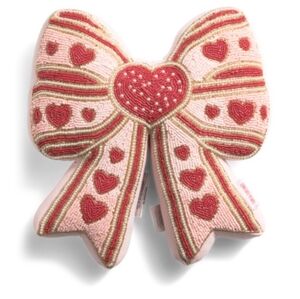 💕🔹️Made In india 🔹️Charming Heart Beaded Bow Accent Pillow - Pink and Red